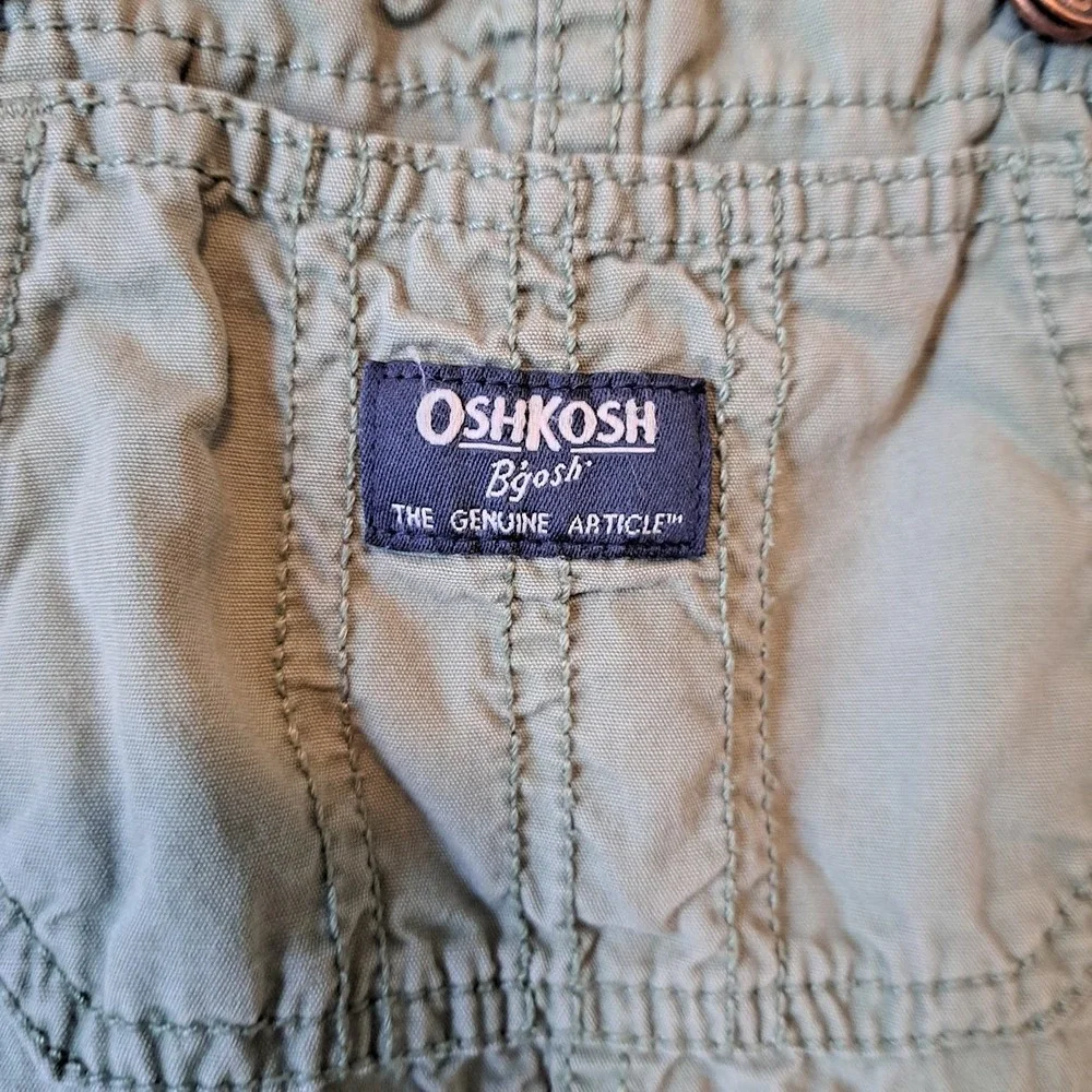 OshKosh Bgosh Toddler Boys Olive Green Plaid Lined Canvas Overalls 24M